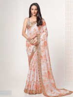 Off White Organza Digital Print Saree